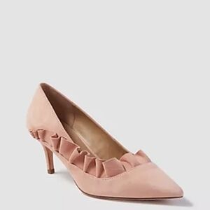 Ann Taylor Charleen Suede Ruffle Kitten Heels Powder Pink Women’s Size 7.5